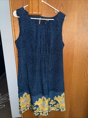 Daisy Fuentes Blue Leopard Print Midi Dress